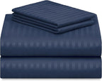 LuxClub 4 PC Queen Size Sheet Set Bed Sheets, Breathable Luxury Deep Pockets Wrinkle Free Cooling Sheets Machine Washable Hotel Bedding (Queen, Striped Navy)