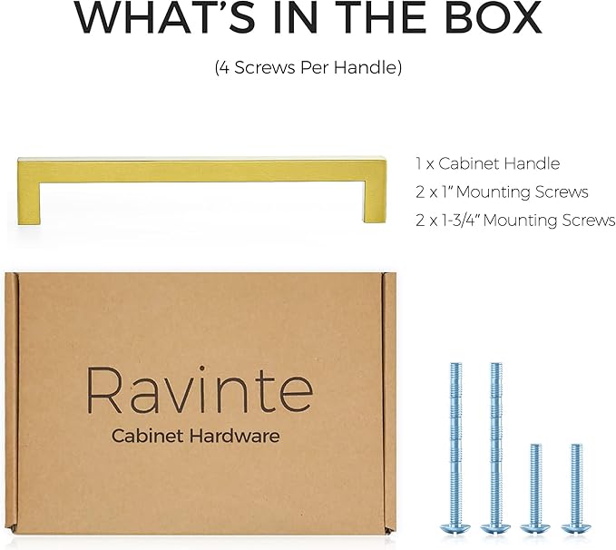 Ravinte 1 Pack 7-1/2 Inch Square Cabinet Handles Cabinet Pulls Brushed Brass Drawer Pulls Kitchen Cabinet Hardware Kitchen Handles for Cabinets Cupboard Handles Drawer Handles