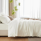 CozyLux King Size Comforter Set Ivory Seersucker 7 Pieces Bed in a Bag King Comforter Set with Sheets, Luxury Soft Bedding Set with Down Alternative Comforter, Sheets, Pillowcases & Shams All Seasons