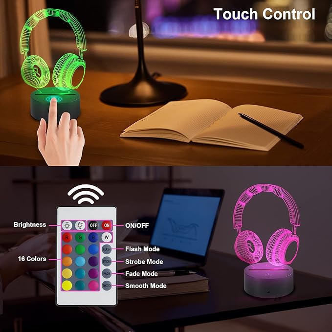 AZIMOM 3D Guitar Illusion Lamp Night Light for Bedroom 16 Colors Changing Smart Touch Remote Control Optical Illusion Bedside Desk Lamps Home Decoration Boys & Girls Women Birthday Gifts