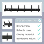 Matte Black Coat Rack Wall Mount – 17 Inch Stainless Steel Hook Rail with 6 Double Coat Hooks – Wall Mounted Entryway Organizer for Coats, Hats, Bags, Towels, Robes, Closet or Bathroom