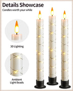 Da by 3 Flameless Window Candles with Remote Control & Timer, Battery Powered Surround Fairy Lamp, 9.6" Christmas Candle, Free 3 Black Bases for Home, Festive, Christmas, Wedding & Event Decoration