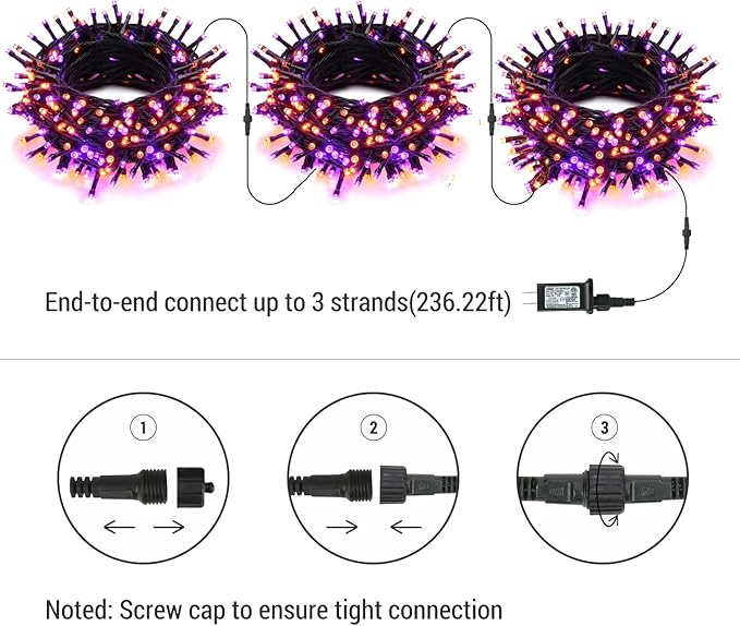 Brizled 2 Pack Purple & Orange Halloween Lights, 95.14ft 240 LED Halloween Lights String Connectable with Timer, 8 Modes Outdoor Orange Light, Plugin Mini Light for Tree Garden Indoor Decor