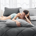 HEVUMYI King Comforter Set - 7-Piece All Season Bed in a Bag King, Ultra Soft Bedding Set with Comforter, Flat Sheet, Fitted Sheet, Pillowcases, Pillow Shams, Dark Grey & Light Grey