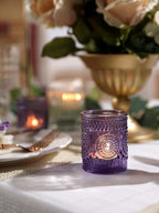 24pcs Purple Votive Candle Holders for Table Centerpieces, Glass Tea Lights Candle Holder for Bridal Shower, Baby Shower Decrations, Boho Tea Party Purple Decor, Gifts for Women