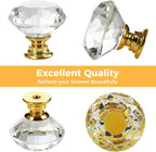 DEELF 26 Packs Kitchen Cabinet Knobs, 30 mm Crystal Cabinet Knobs Diamond Dresser Handle Drawer Pulls, Dresser Knobs for Cabinets and Drawers, Gold Base