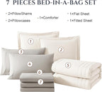 Monbix California King Size Comforter Set - 7 Pieces Bed in a Bag California King, White Bedding Sets with Comforter, All Seasons Down Alternative Comforter Bed Set with Sheets, Pillowcases & Shams