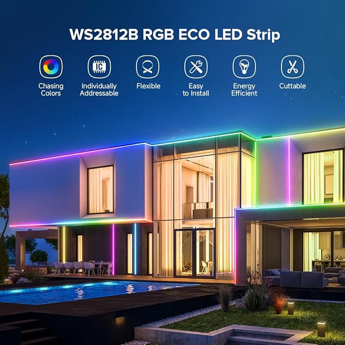 SEZO WS2812B LED Strip Light 16.4FT 60Pixel/M 300LEDs DC5V Individual Addressable LED Strip SMD5050 RGB Dream Color Programmable LED Light Strip Flexible IP30 Non-Waterproof White PCB