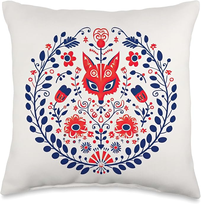 Traditional Scandinavian Folk Pattern Throw Pillow
