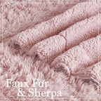 The Connecticut Home Co Throw Blanket Soft Fluffy Room Decor, 70x60, Cozy Warm Throws for Bed, Couch, Gifts for Women, Bedroom Cute Aesthetic Blankets Shag and Sherpa, Dusty Rose