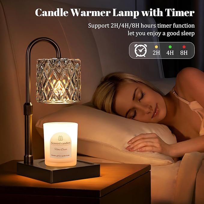 Hong-in Dark Grey Candle Warmer Lamp with Timer -Dimmable Adjustable Height Wax Melt Warmer for Jar Candles,Vintage Home Decor with Elegant Clear Glass,Birthday Gifts for Women, Mom, Friend, Sister