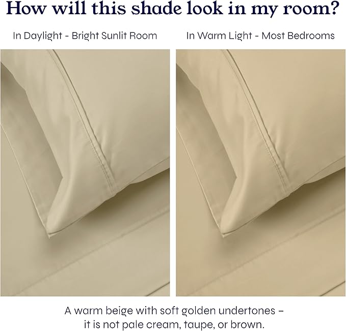 California Design Den Twin XL Sheet Sets - 400 Thread Count Sateen, 100% Cotton Bed Sheets, Deep Pockets, Soft & Breathable, Cooling and Durable Bedding Set - Beige (Golden Tone)