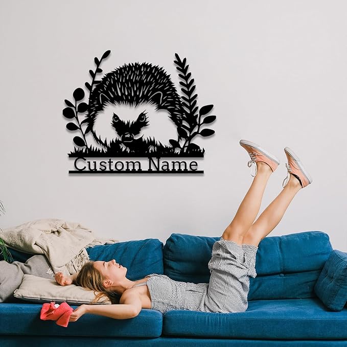 Custom Hedgehog Metal Sign, Personalized Hedgehog Metal Wall Art,Hedgehog Lovers Gift Metal Kid Room Decor,Personalized Hedgehog Lover Name Sign,Kid Nursery Decoration (Style B)