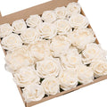 Ling's Moment Artificial Flowers Fake Roses Faux Foam Peony Combo for DIY Wedding Bouquets Centerpieces Arrangements Bridal Shower Party Home Decorations, Ivory, 24pcs