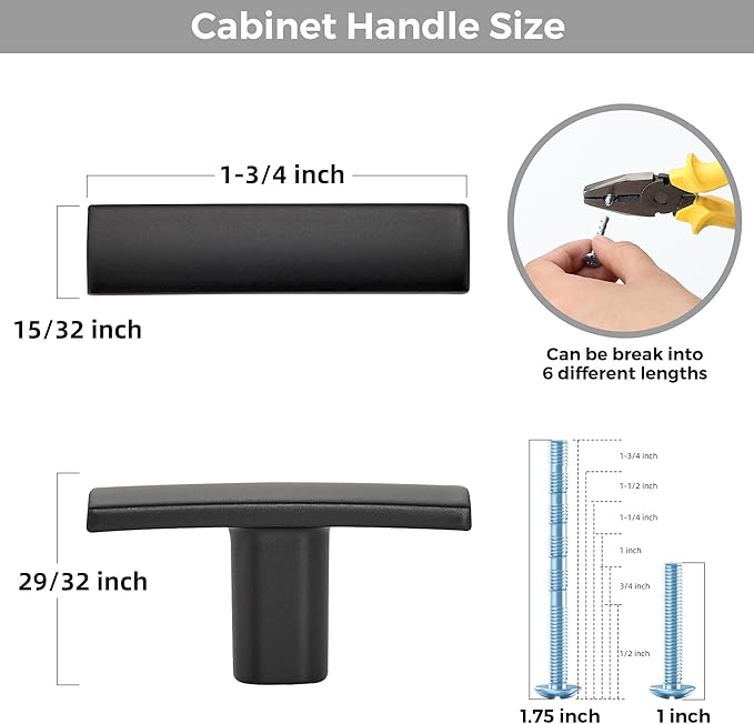 10 Pack Black Cabinet Knobs - Curved Cabinet Pulls Matte Black Knobs for Kitchen Cabinet Drawer Solid Dresser Knobs for Cabinet Hardware 1-3/4 Inch Length Single Hole