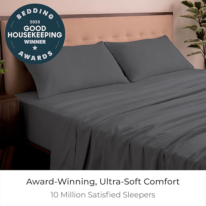 Mellanni King Sheets Set - 4 PC Iconic Collection Bedding - Hotel Luxury, Extra Soft, Cooling Bed Sheets - Wrinkle, Fade, Stain Resistant (King, Gray)