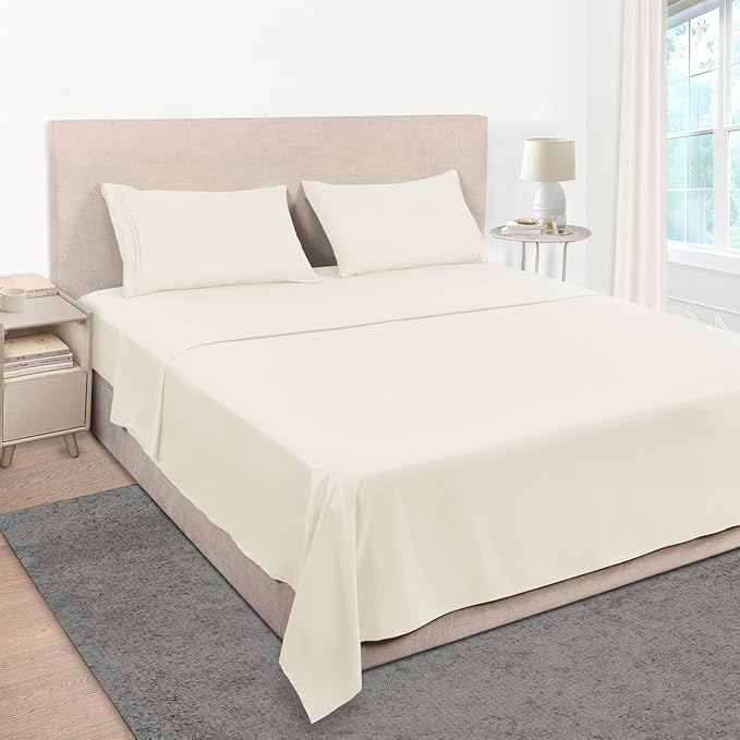 Mejoroom California King Size Sheet Set - Soft Microfiber Bed Sheets,Deep Pocket Fitted Sheet, Breathable, Wrinkle & Fade Resistant - 4 Piece (California King, Ivory)