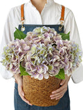 Hydrangea Artificial Flowers, 4PCS 21" Latex Real Touch Vintage Lifelike Silk Flowers,Faux Hydrangea Bouquet Fake Flowers for Wedding Centerpieces Tables Party Outdoor Home (Green/Puple)