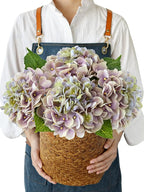 Hydrangea Artificial Flowers, 4PCS 21" Latex Real Touch Vintage Lifelike Silk Flowers,Faux Hydrangea Bouquet Fake Flowers for Wedding Centerpieces Tables Party Outdoor Home (Green/Puple)