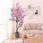 Artificial Pink Cherry Blossom Tree 7ft(83in) Tall Fake Silk Leaves Indoor Decor Handmade Lifelike Sakura Tree for Wedding Realistic Cherry Plant in Pot for Home Living Room,Office,Outdoor Decor