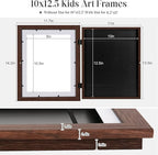 [3 Pack] Kids Art Frames, 10x12.5 Front Opening Kids Artwork Frames Changeable, Displays 8.5x11 With Mat and 10x12.5 Without Mat, Holds 50 Pcs, for 3D Picture, Crafts, Hanging Art, Portfolio Storage