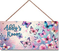 Personalized Name's Pretty Colorful Butterflies Nursery Kid's Children's Girls Bedroom Door Sign Wood Plaque Sign Butterfly Wall Decor Wall Art Decor Decorative Plate