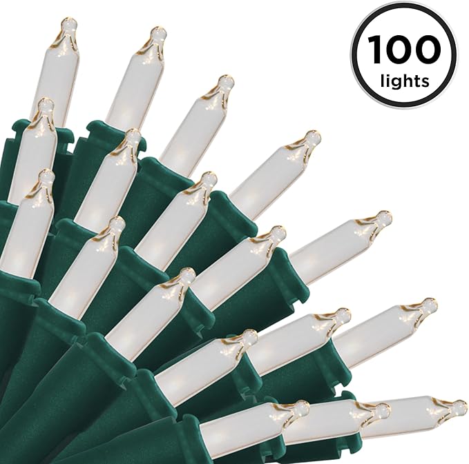 Brite Star 100 Count Mini String Christmas Lights, Clear - 22 feet Indoor/Outdoor Christmas Tree Lights with Green Wire
