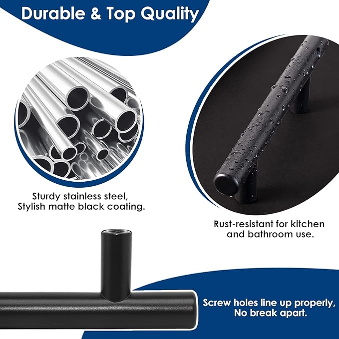 HBL' 20 Pack | 3 Inch Center to Center Matte Black Cabinet Pulls Kitchen Cabinet Handles,Made of Stainless Steel,Ideal for Cabinet,Drawer,Cupboard and Wardrobe.