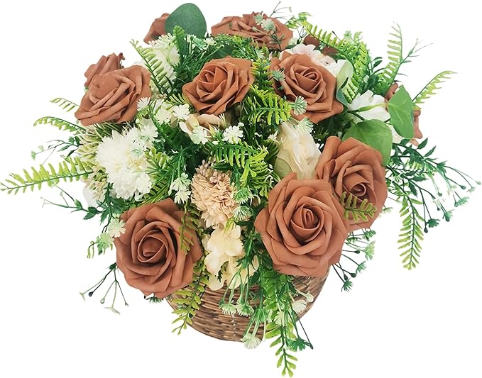 Artificial Rose Flowers 25pcs, Orange Foam Fake Rose Faux Flower for Wedding Bouquets Bridal Shower Centerpieces Floral Arrangements Home Decorations Party Backdrops Table