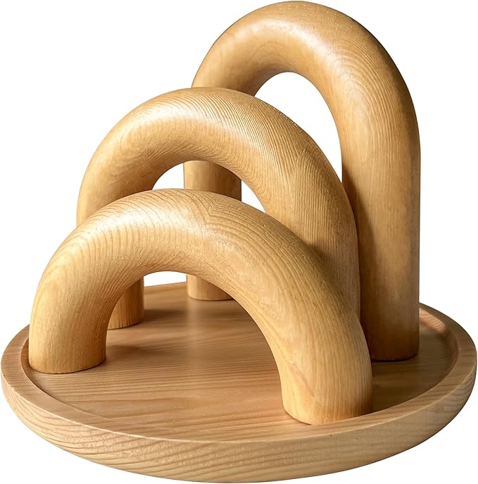Leia's Store Decorative Wooden Arches & Tray Set – Neutral Coffee Table Decor, Rustic Bookshelf Styling, Boho Scandinavian Farmhouse Accents, Minimalist Aesthetic Wooden Sculptures (4 pcs)
