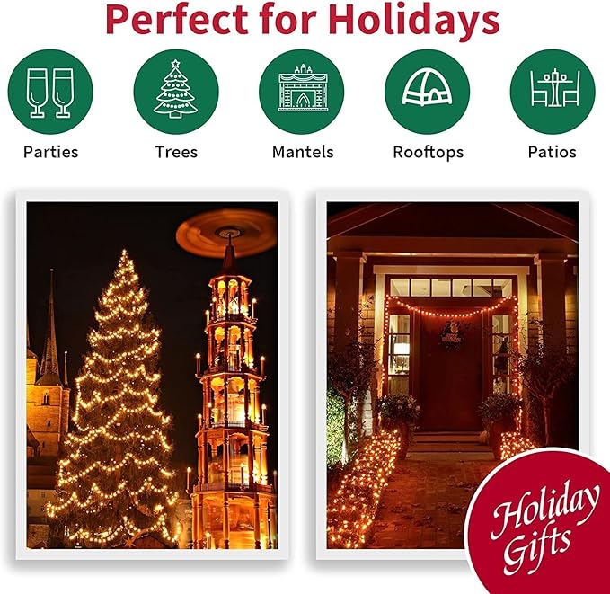 LAMPHOME Super-Bright Extendable Orange Christmas Lights Decoration 300Lights 63.8ft(2pk of 150L) UL Certified Mini Bulb String Light Set for Outdoor Halloween Home Christmas Tree Garden Holiday Decor