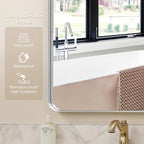 30x22"Bathroom Vanity Mirror for Wall, Aluminum Framed, Farmhouse Rectangle, Anti-Rust, HD Reflection Anti-Desilvering, Distortion Free, Tempered and Shatter-Proof Wall Mounted Mirror, Silver