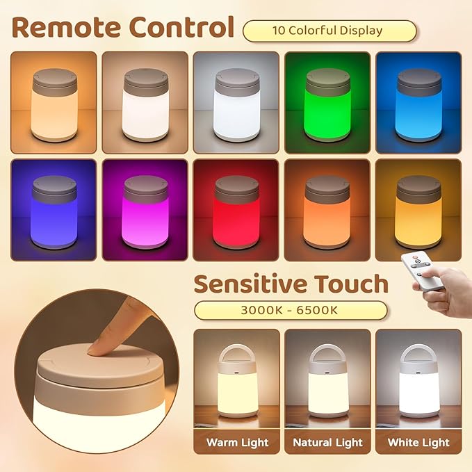 One Fire [Gifts for Kids/New Moms 10 Color Dimmable Night Light Lamp, Rechargeable Portable Night Light for Baby Nursery Lamp, Remote+Timer Touch Light, Baby Night Lights for Nursery/Bedroom