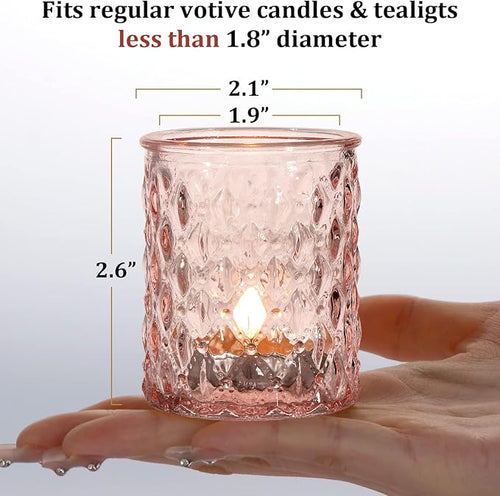 12pcs Pink Votive Candle Holders, Tealight Candle Holder for Valentine's Day, Baby Shower Decorations for Girl, Glass Candle Holder for Wedding Centerpieces, Bridal Shower, Party Decorations
