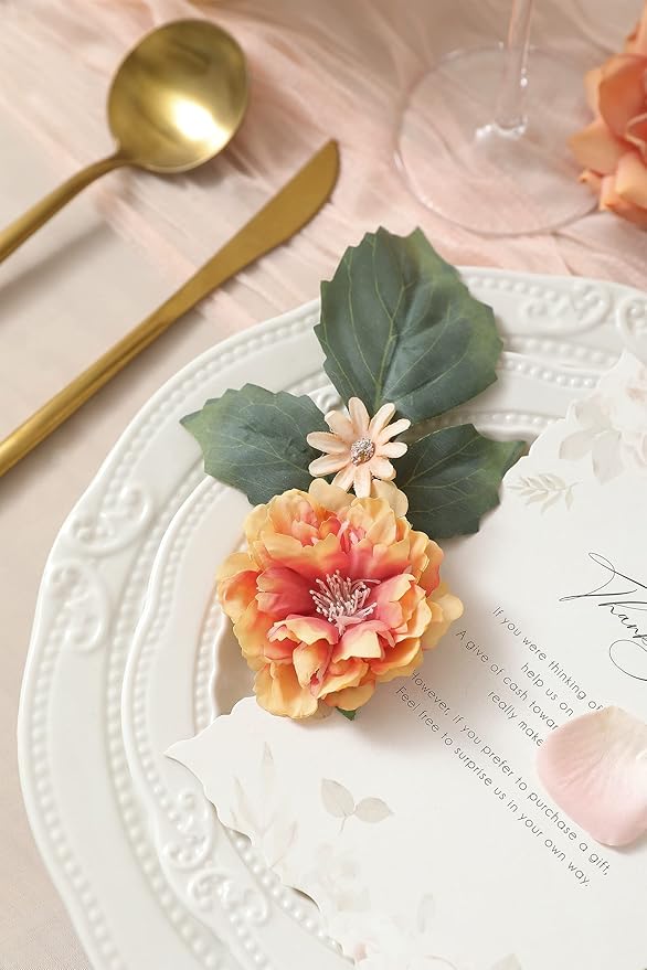 Artificial Flowers Box Set Real Looking Orange Silk Fake Flowers Combo with Stems for DIY Wedding Bouquets Bridal Shower Centerpieces Party Decorations(Orange Pink)