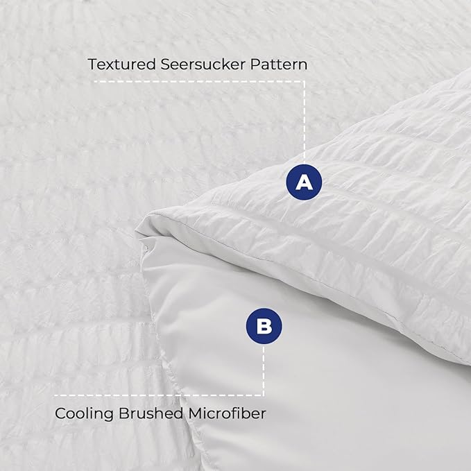 HYMOKEGE White Twin Comforter Set Seersucker 5 Pieces, All Season Luxury Bed in a Bag for Bedroom, Bedding Set with Comforters, Sheets, Pillowcase & Sham