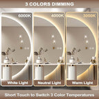 YUDACHU 36"x18" Smart LED Mirror for Bathroom, Half Moon Mirror, Anti-Fog & Stepless Dimming, 3-Color Backlit Vanity Mirror with Lights, Wall Mounted for Small Space