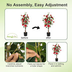Artificial Rose Flower Trees 2 Pack- 38’’ Lifelike Plant in Pot with Red Flowers Decorative Rose Trees for Home, Office, Wedding, and Event Decor, Red