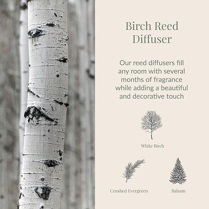 Archipelago Botanicals Birch Reed Home Fragrance Reed Diffuser, Includes Fragrance Oil, Decorative Wooden Cap & 10 Diffuser Reeds, Perfect for Home, Office or Gift, 7.85 fl oz