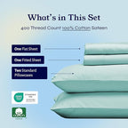 California Design Den Full Size Bed Sheets Set - Soft 400 Thread Count Sateen, Natural 100% Cotton Sheets with Deep Pockets, Breathable, Cooling and Durable Bedding Set - Seafoam