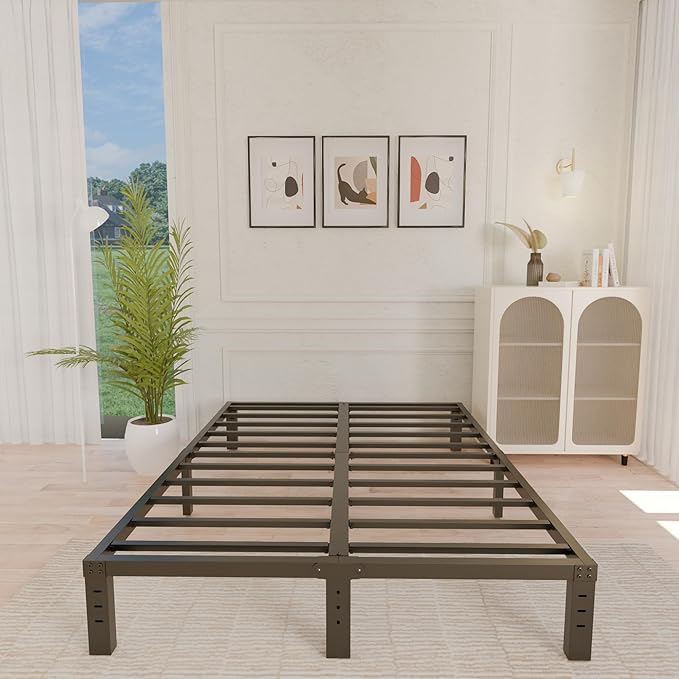 ALDRICH 10 Inch Metal Bed Frame Queen Size - Double Black Basic Steel Slats Platform, Easy Assembly Heavy Duty Noise Free Bedframes, No Box Spring Needed