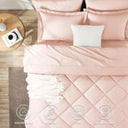 CozyLux Queen Comforter Set Blush Pink - Bed in a Bag Queen Size 7 Pieces, Luxury Soft Bed Set for All Seasons, Bedding Set with Down Alternative Comforter, Sheets, Pillowcases & Shams
