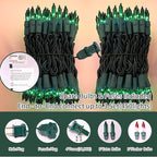 LAMPHOME Super-Bright Extendable Green Christmas Lights Decoration 300Lights 63.8ft(2pk of 150L) UL Certified Mini Bulb String Lights Set for Outdoor Christmas Tree Garden Holiday Party Patio Decor