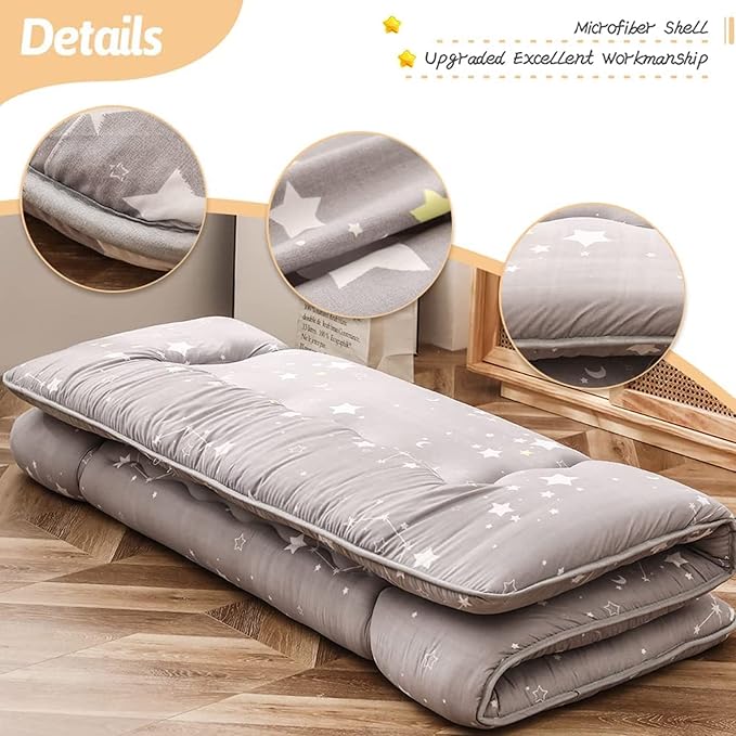 MAXYOYO Grey Constellation Japanese Floor Futon Mattress, Tatami Floor Mat Portable Camping Mattress Kids Sleeping Pad Foldable Roll Up Floor Lounger Couch Bed with Mattress Protector Queen Size