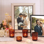 36pcs Assorted Amber Votive Candle Holders for Fall Decor, Amber Glass Candle Holder for Wedding Table Centerpiece, Tealight Candle Holder for Party, Thankgiving and Christmas Decorations