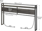 HOOBRO King Size Headboard, Headboard with 2 Outlets and 4 USB Ports, Adjustable Height, Storage Rack, Sturdy and Stable, Easy Assembly, Charcoal Gray and Black