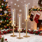 Glass Hurricane Candlestick Holders, Rose Gold Taper Candle Holder Set, Vintage Candelabra, Great Gift for Home Decor Aesthetic, Birthday Parties, Fireplace Parties,Thanksgiving Day & Christmas
