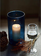 ARIAMOTION Glass Hurricane Candle Holder for Pillar Blue Cylinder Vase Flower Centerpiece Seeded Bubbles Modern Table Decoration for Kitchen Living Room 8 Inch 5 inch Diam