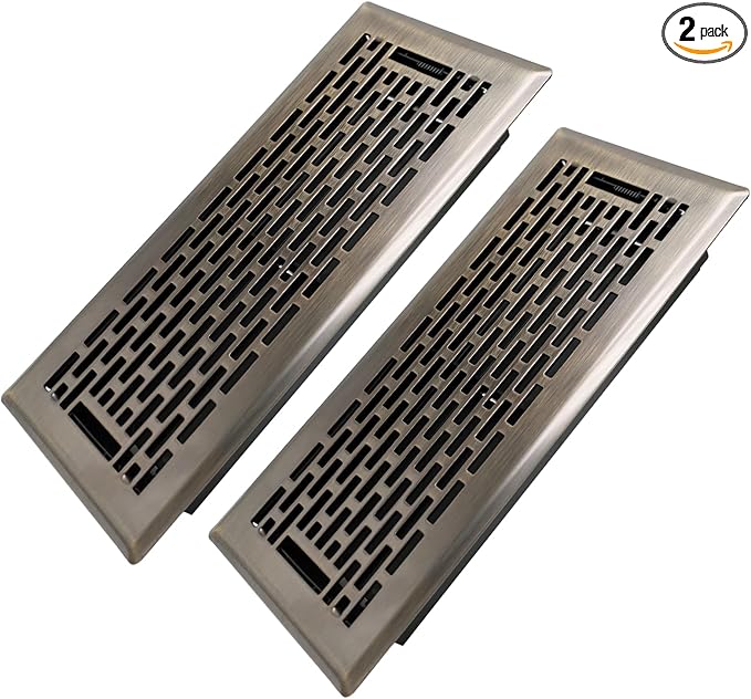 4x10 Inches 2 Pack Heavy Duty Walkable Floor Register - Easy Adjust Air Supply Lever Decorative Floor Vent Covers - Boston Design Vent Covers for Home - Antique Brass