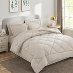 CozyLux Oversized King Comforter Set Beige - 7 Pieces Bed in a Bag Comforter Set with Sheets, Luxury Soft Bed Set All Seasons, Bedding Set with Down Alternative Comforter, Sheets, Pillowcases & Shams